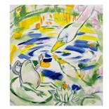 Frog, swan and water lilies
